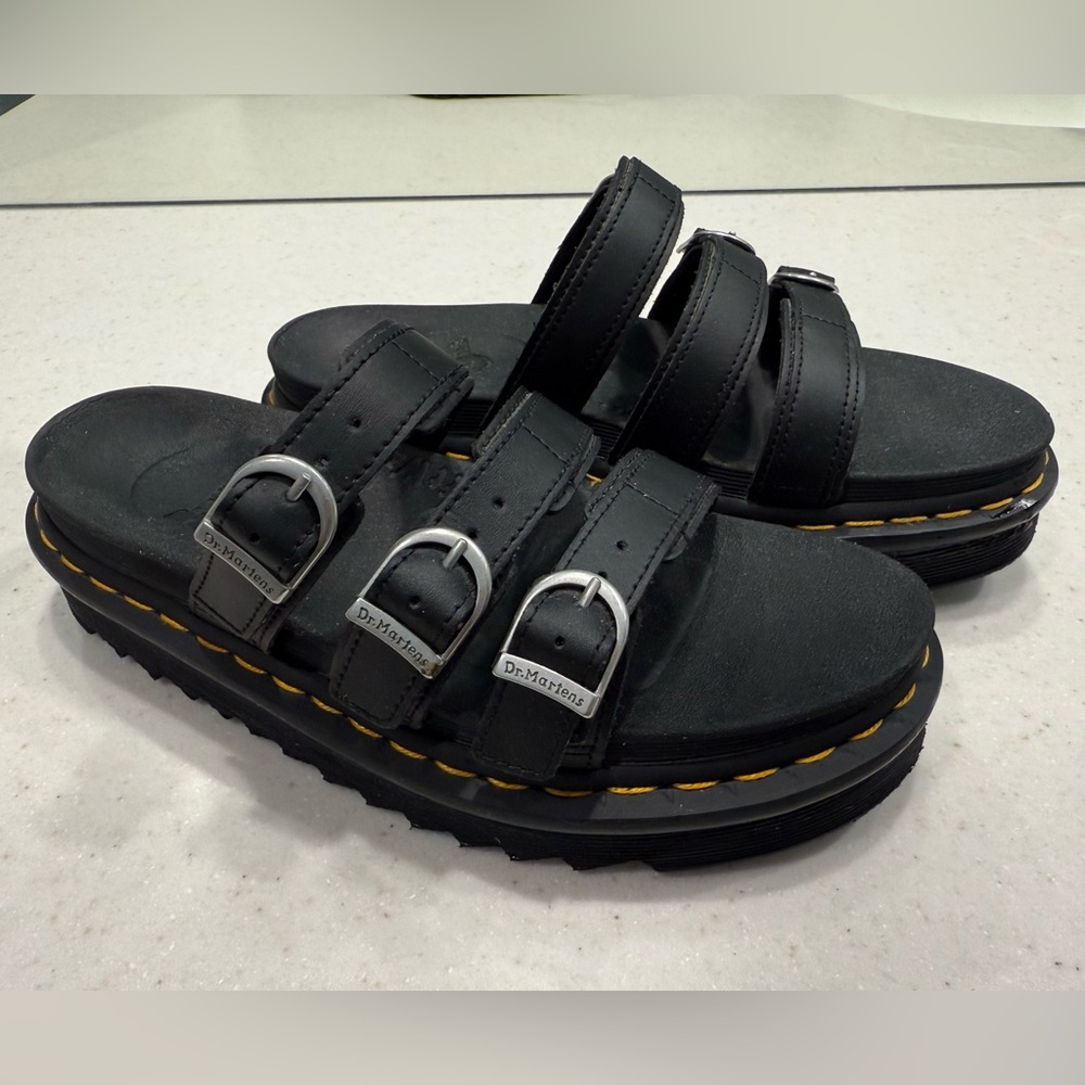 Dr. Martens Black Blaire Leather Slide Sandals